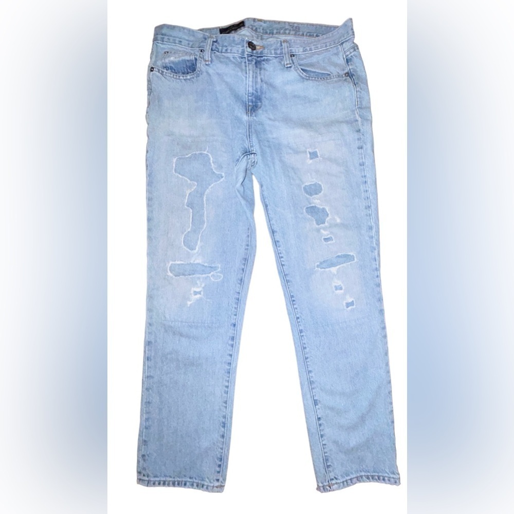 J crew broken in boyfriend bootcut light wash distressed jeans
